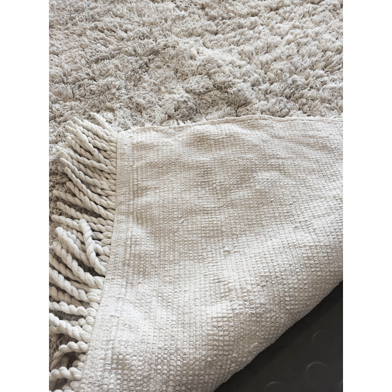 Scandinavian vintage cotton rug in white, 1970