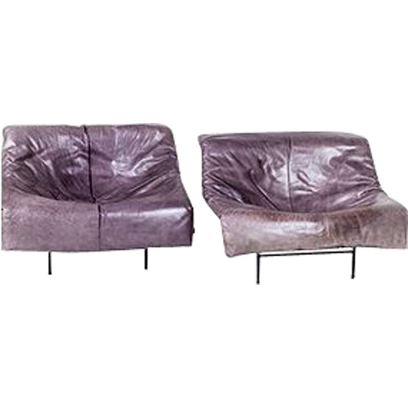 Set of 2 vintage leather and metal Butterfly Lounge Chairs by Gerard van den Berg for Montis, 1980