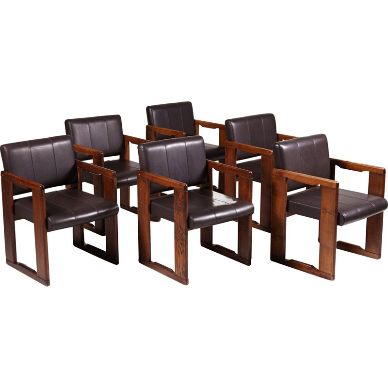 Set of 6 vintage leather dining chairs by Tobia & Afra Scarpa, 1970