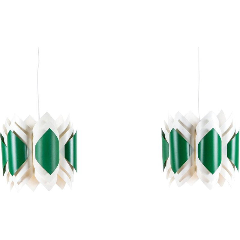 Par de lâmpadas pendentes de acrílico verde e branco de Lars Schiøler para Hoyrup, Dinamarca 1960