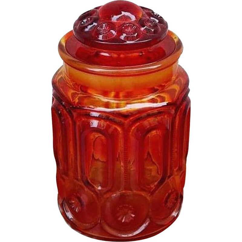 Vase vintage en verre facetté orange, Italie 1960