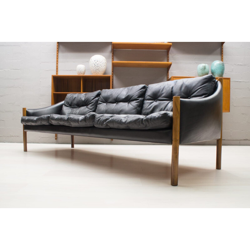 Vintage scandinavian leather 3-Seat Sofa, 1960