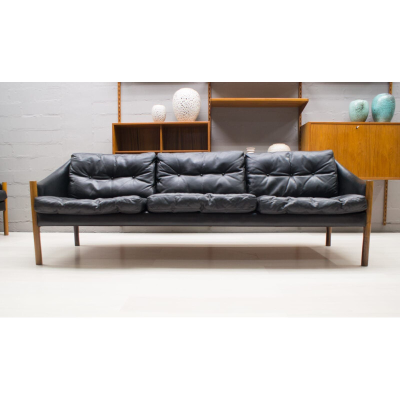 Vintage scandinavian leather 3-Seat Sofa, 1960