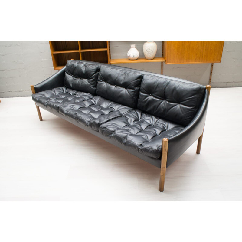 Vintage scandinavian leather 3-Seat Sofa, 1960