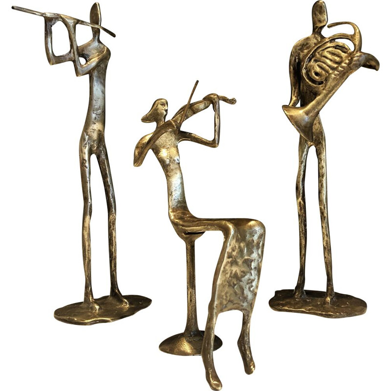 Set of 3 forged brass sculptures, France, 1970