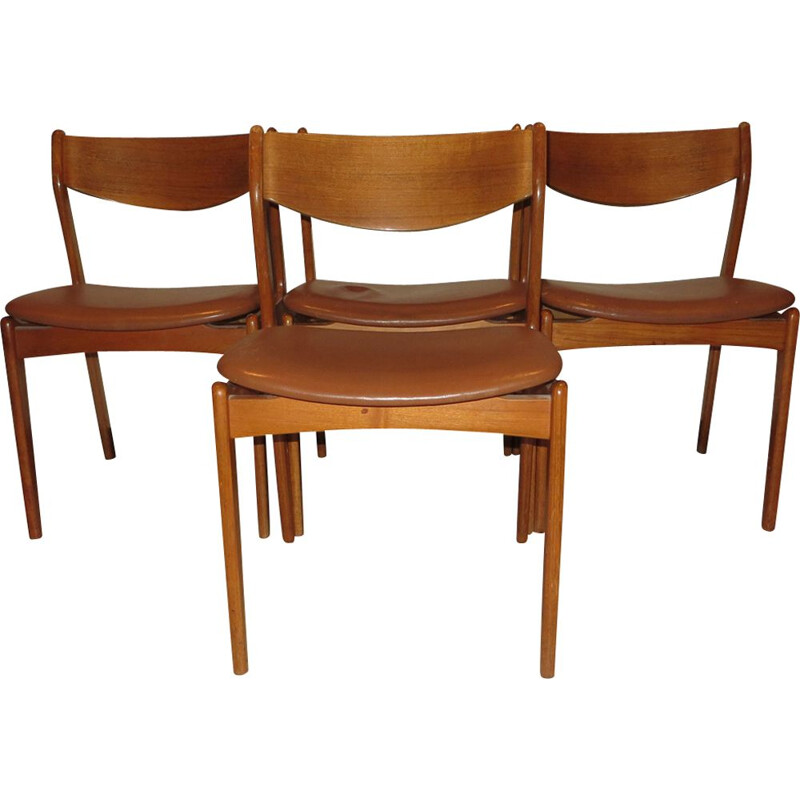 Set of 4 vintage Scandinavian chairs in Teck and Skai P.E Jurgensen 1960