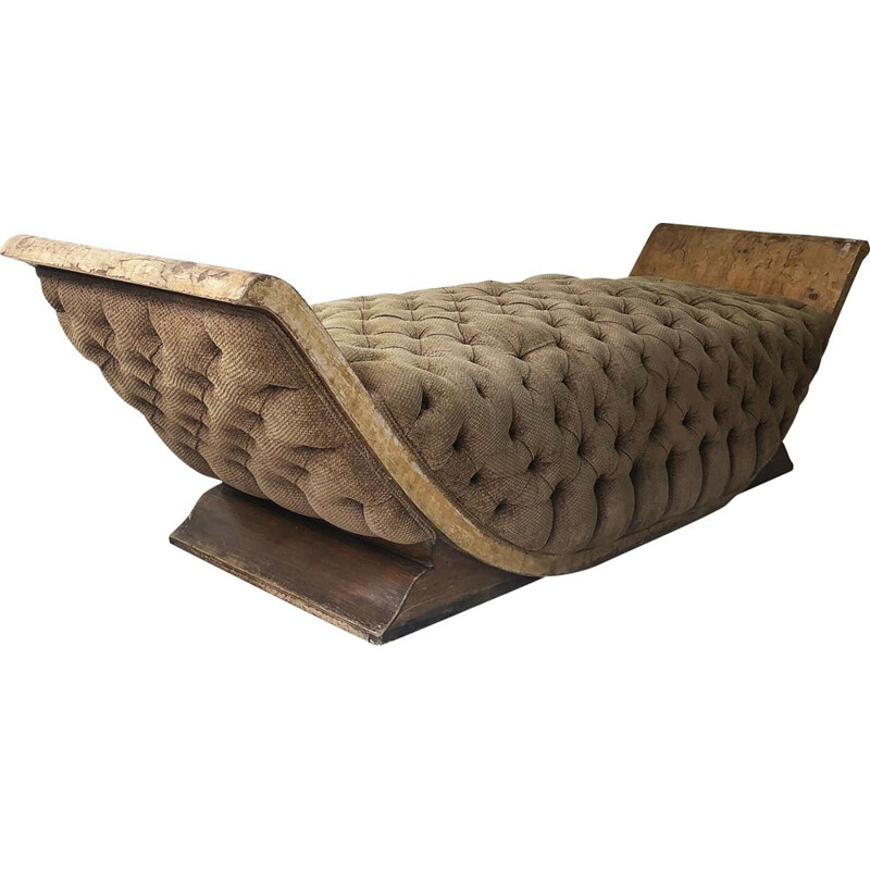Art Deco Distressed Gondola Lounge Chair Daybed Sofa Armchair