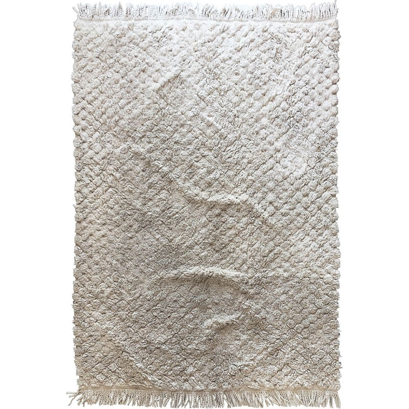 Tapis de coton vintage scandinave en blanc, 1970