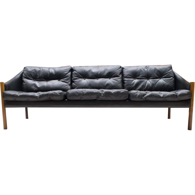 Vintage scandinavian leather 3-Seat Sofa, 1960