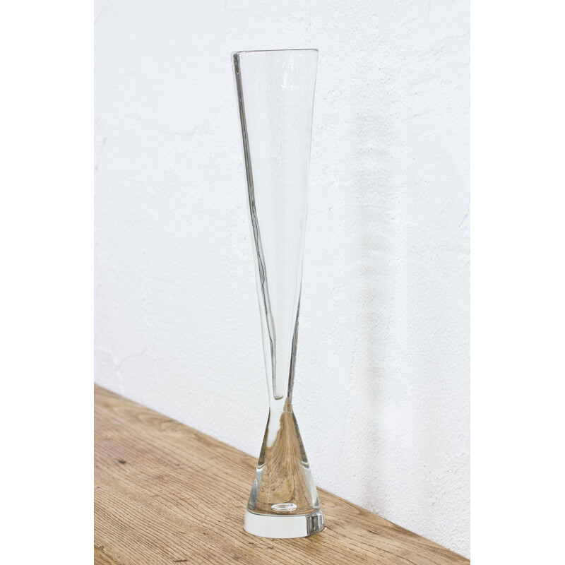 Vintage tall glass vase by Bengt Orup, Sweden, 1950s