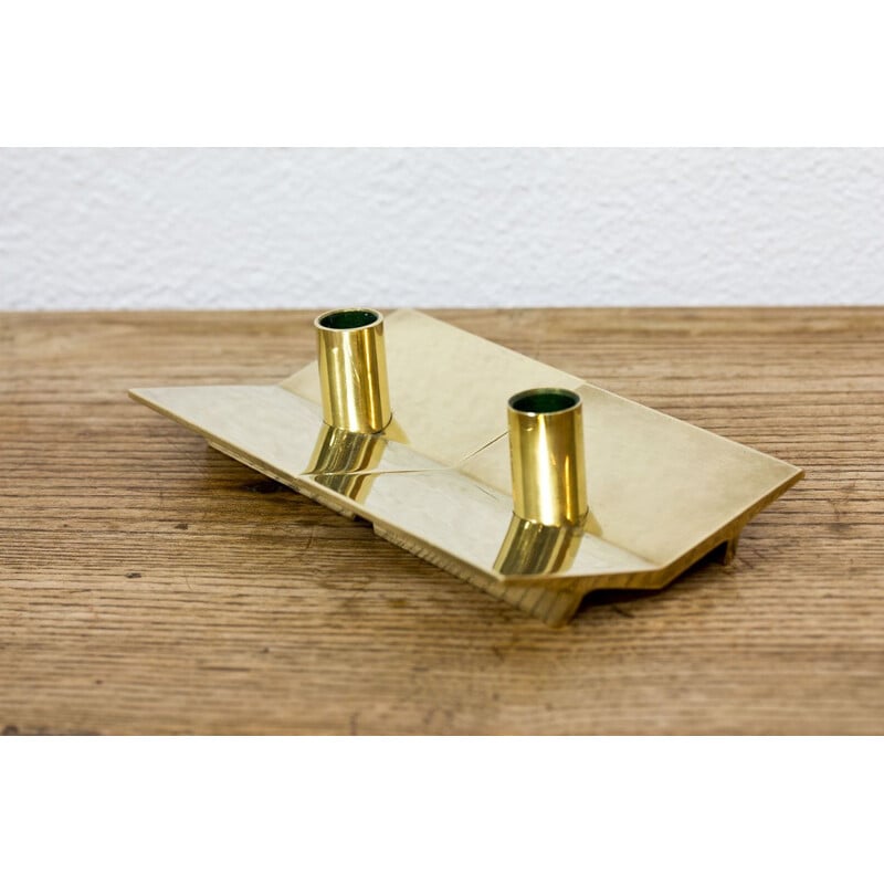 Set of 2 vintage brass candleholders by Pierre Forssell, Sweden, 1970s
