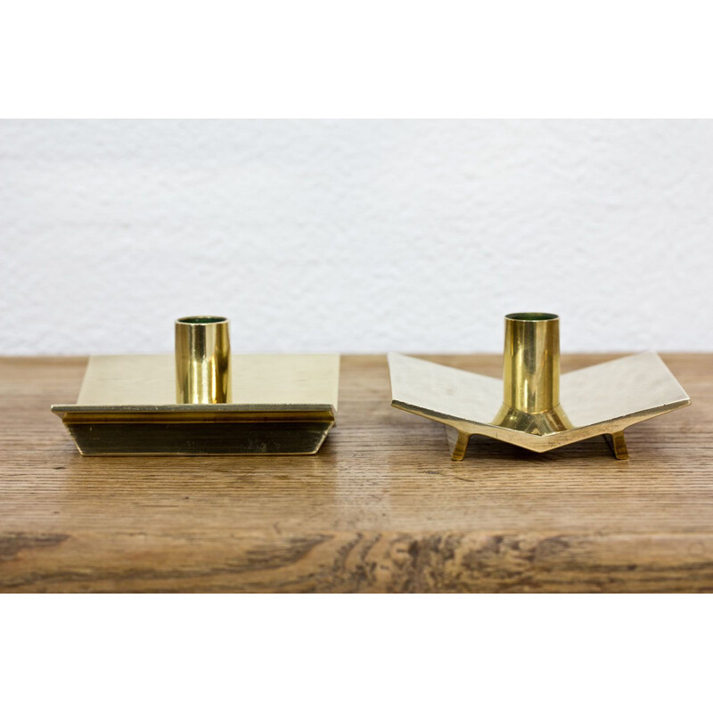 Set of 2 vintage brass candleholders by Pierre Forssell, Sweden, 1970s