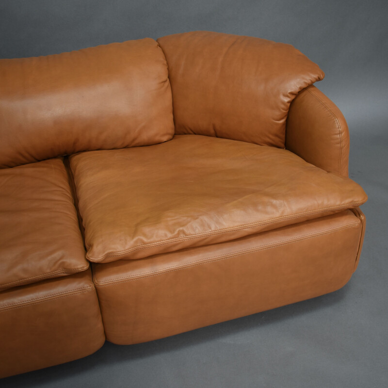 Vintage cognac leather sofa by Alberto Roselli for Saporiti, Italy, 1972
