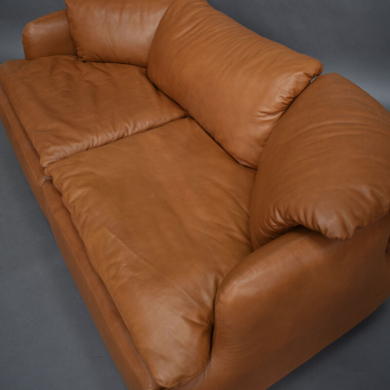 Vintage cognac leather sofa by Alberto Roselli for Saporiti, Italy, 1972