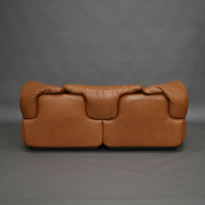 Vintage cognac leather sofa by Alberto Roselli for Saporiti, Italy, 1972