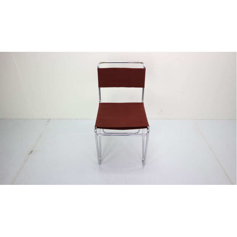 Vintage W.H. Gispen for Gispen, Diagonal Industrial Chair 102, Red Canvas, 1930