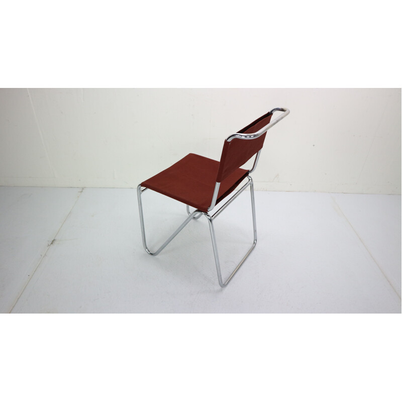 Vintage W.H. Gispen for Gispen, Diagonal Industrial Chair 102, Red Canvas, 1930