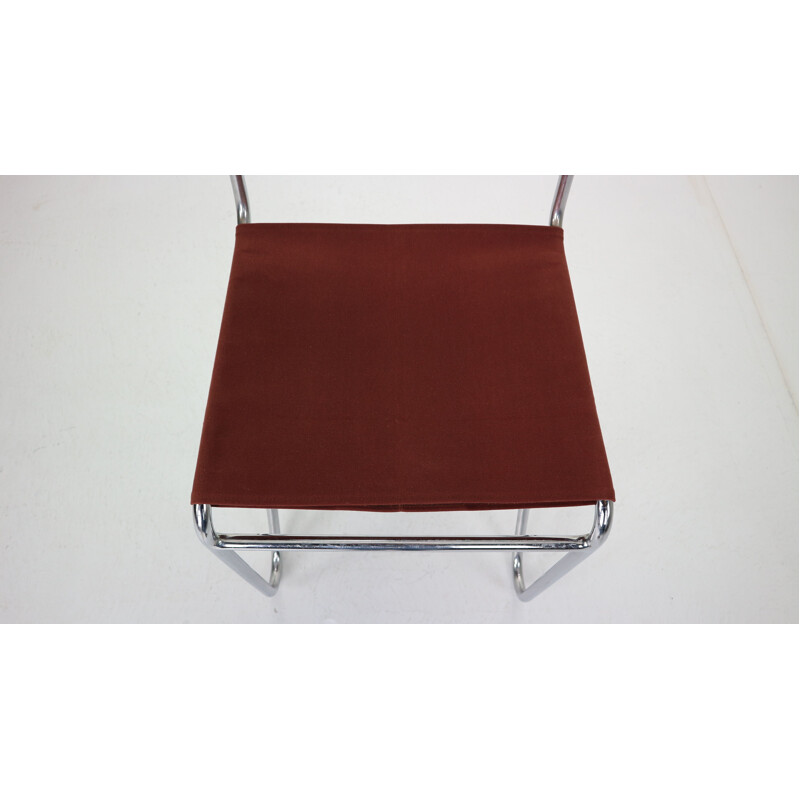 Vintage W.H. Gispen for Gispen, Diagonal Industrial Chair 102, Red Canvas, 1930