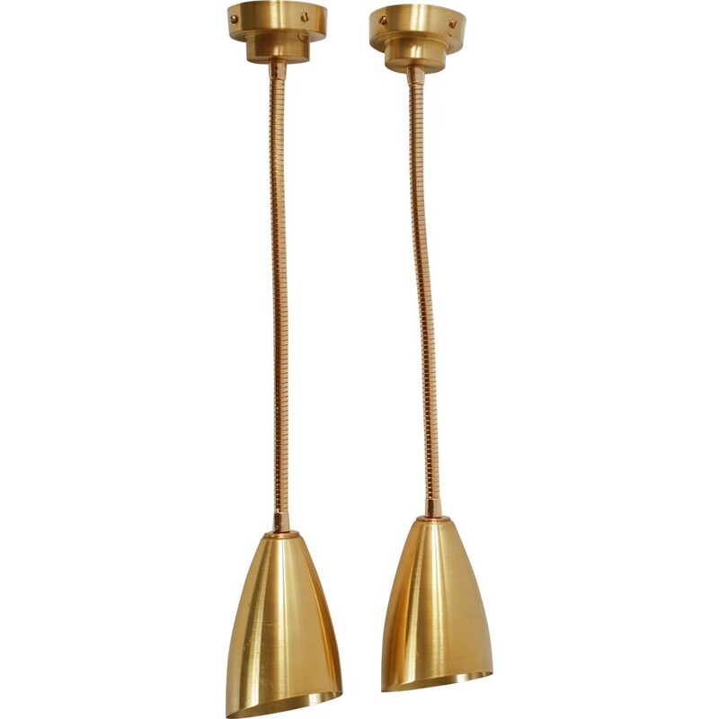 Pair of vintage solid brass wall lamps 1970