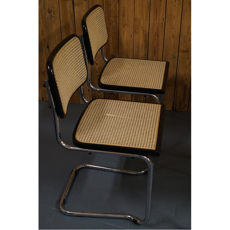Suite de 4 chaises "Cesca" en bois et acier chromé, Marcel BREUER - 1970