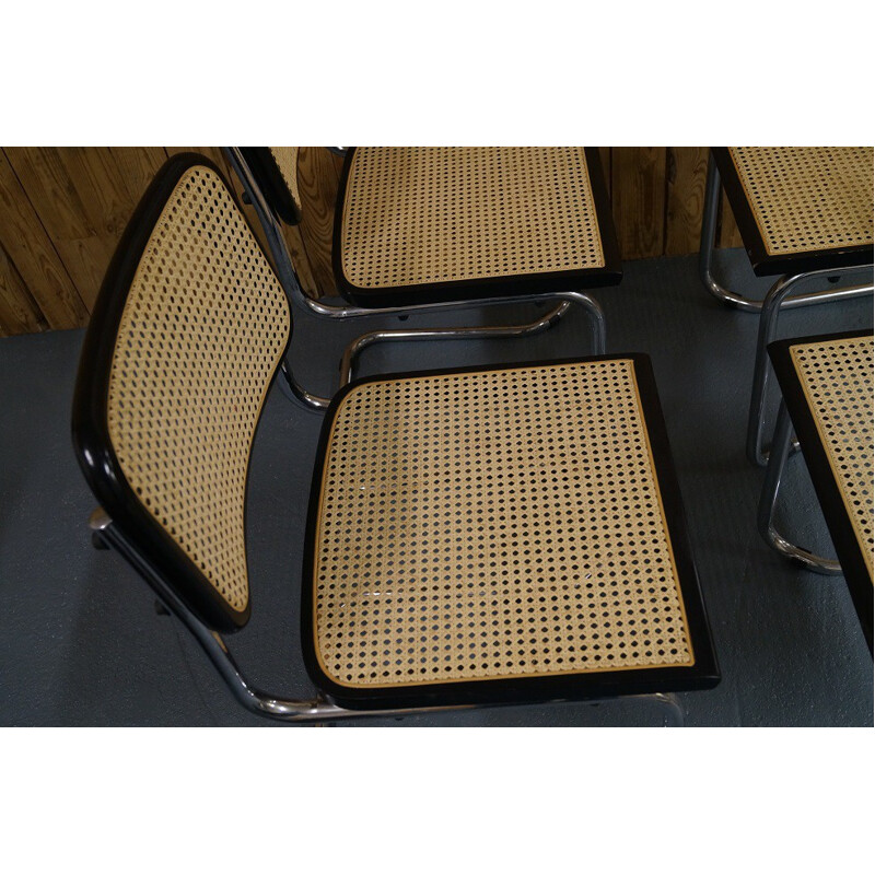 Set of 4 "Cesca" chairs in wood and chrome steel, Marcel BREUER - 1970s