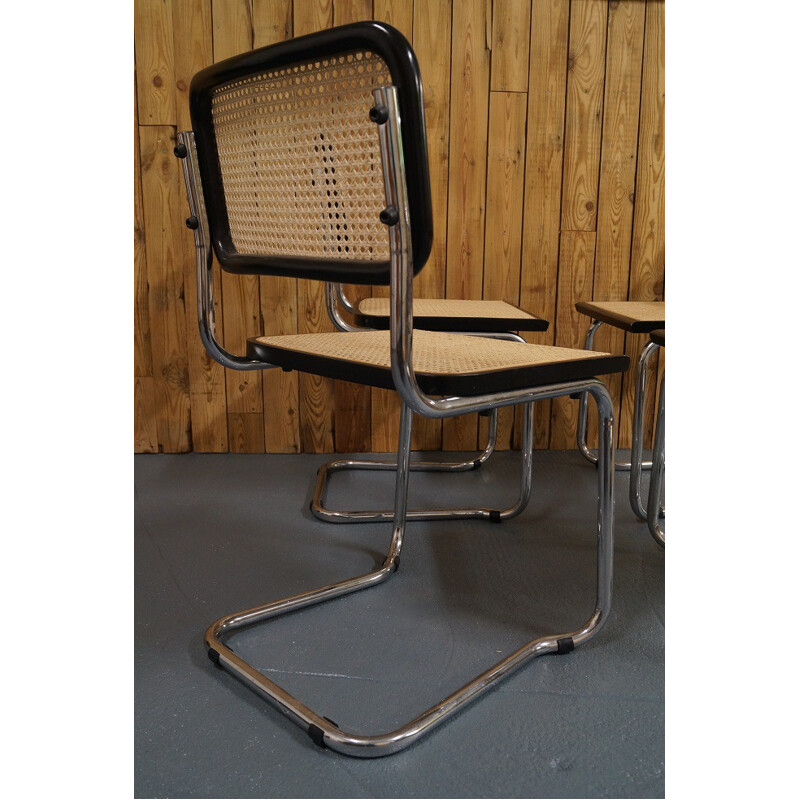 Set of 4 "Cesca" chairs in wood and chrome steel, Marcel BREUER - 1970s