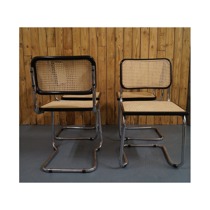 Set of 4 "Cesca" chairs in wood and chrome steel, Marcel BREUER - 1970s