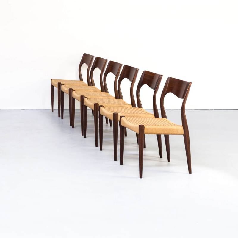 Set of 6 vintage dining chairs model 71 by Niels Otto Møller for J.L. Møller 