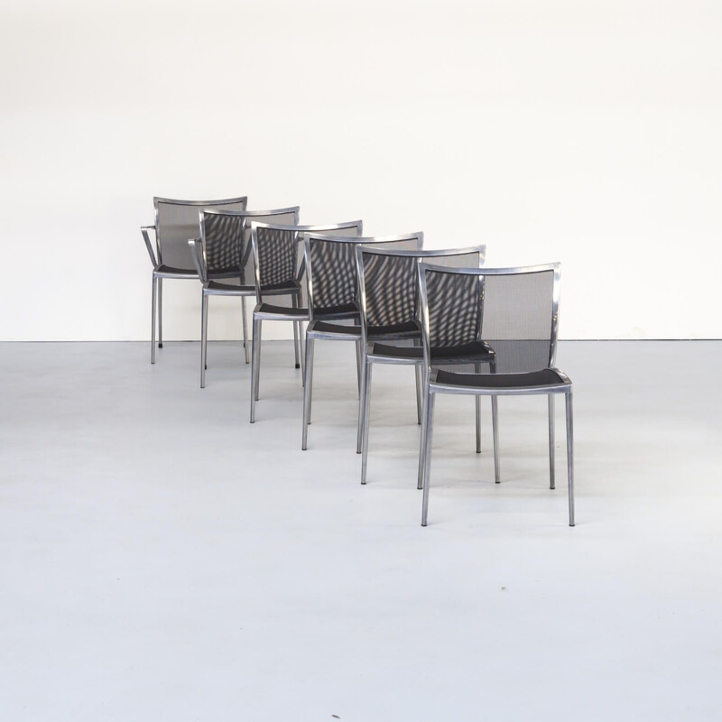 Set of 6 aluminium & netwaeve dining chairs for Zanotta, 1980