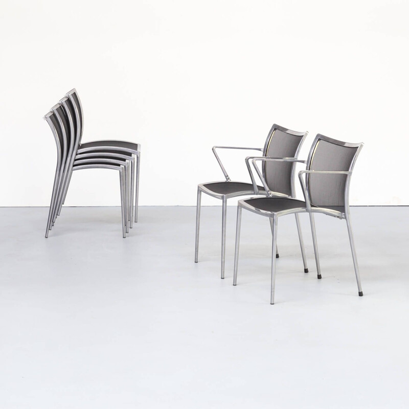 Set of 6 aluminium & netwaeve dining chairs for Zanotta, 1980