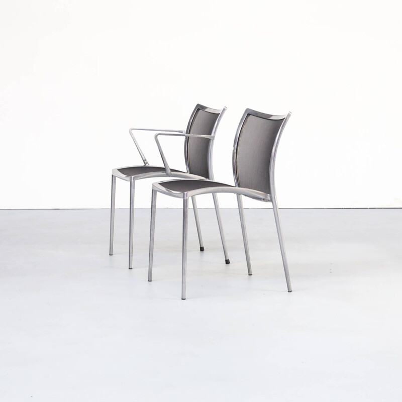 Set of 6 aluminium & netwaeve dining chairs for Zanotta, 1980