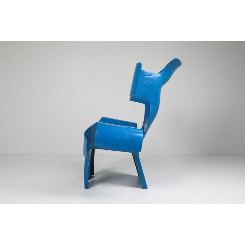 Vintage blue resin and fiberglass Art chair, 1980s