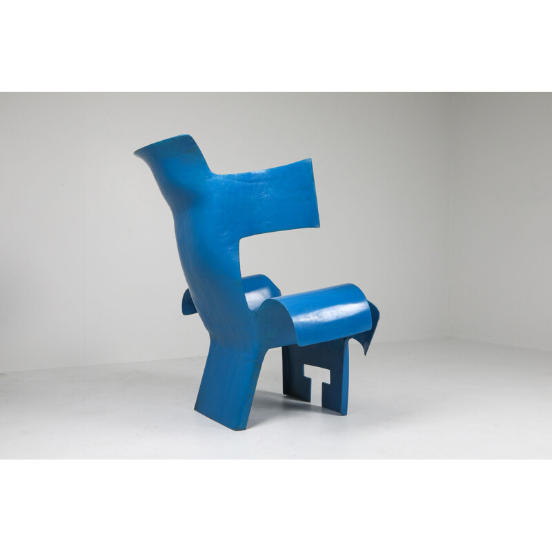 Vintage blue resin and fiberglass Art chair, 1980s