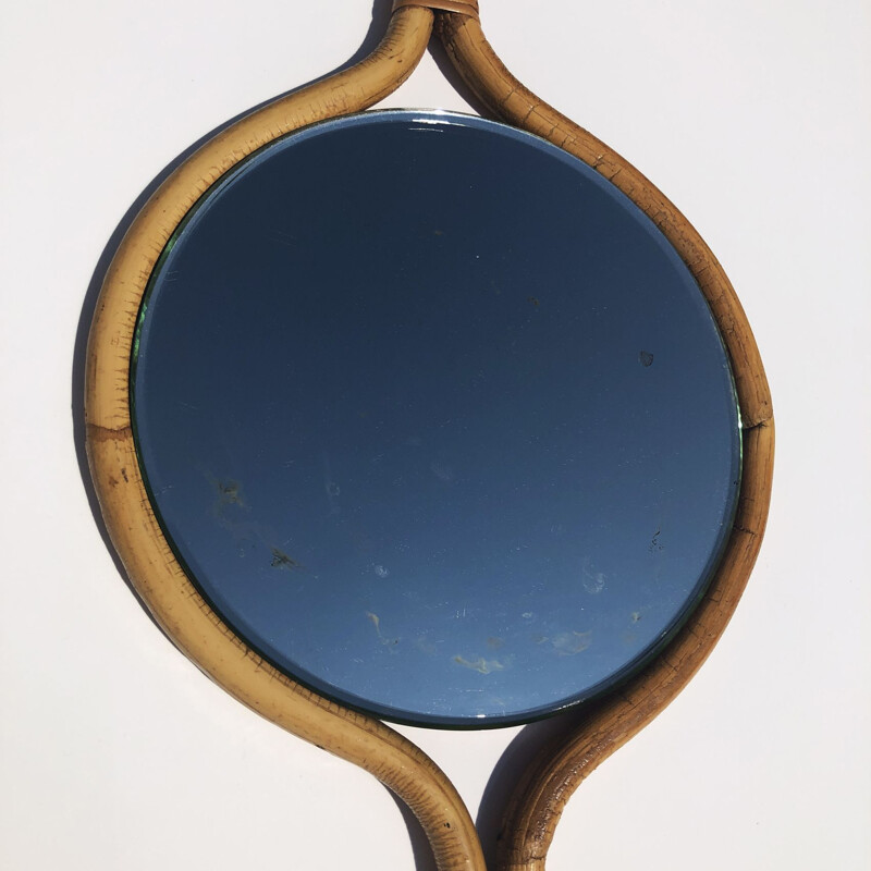 Vintage bevelled bamboo wall mirror, France, 1950s