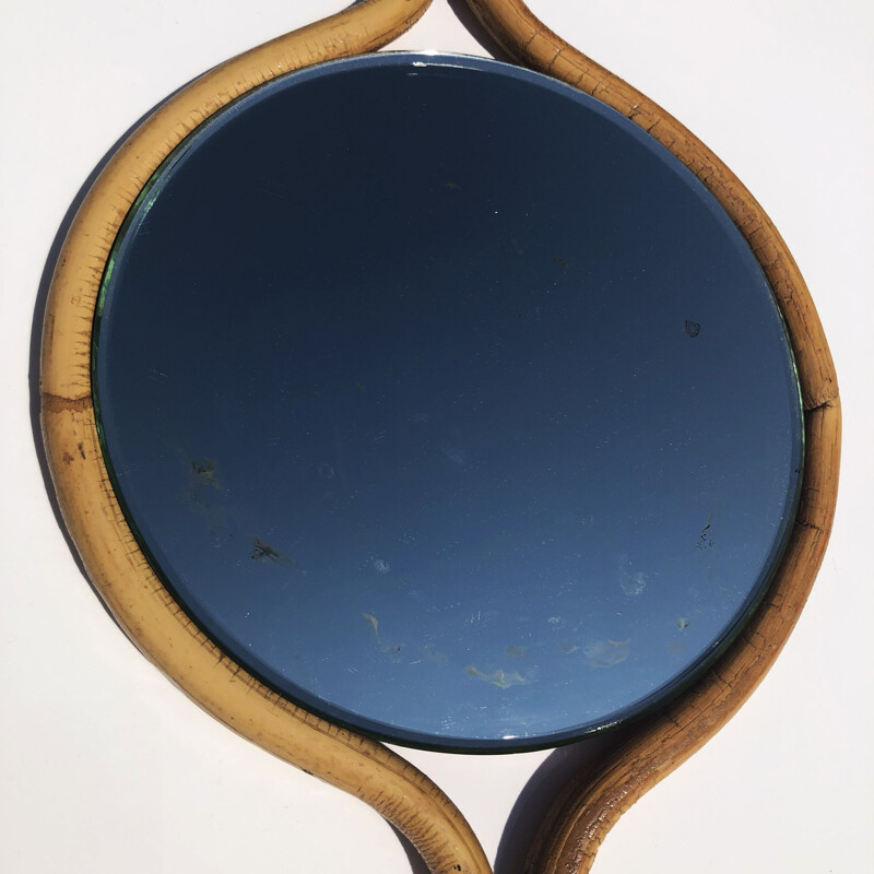 Vintage bevelled bamboo wall mirror, France, 1950s