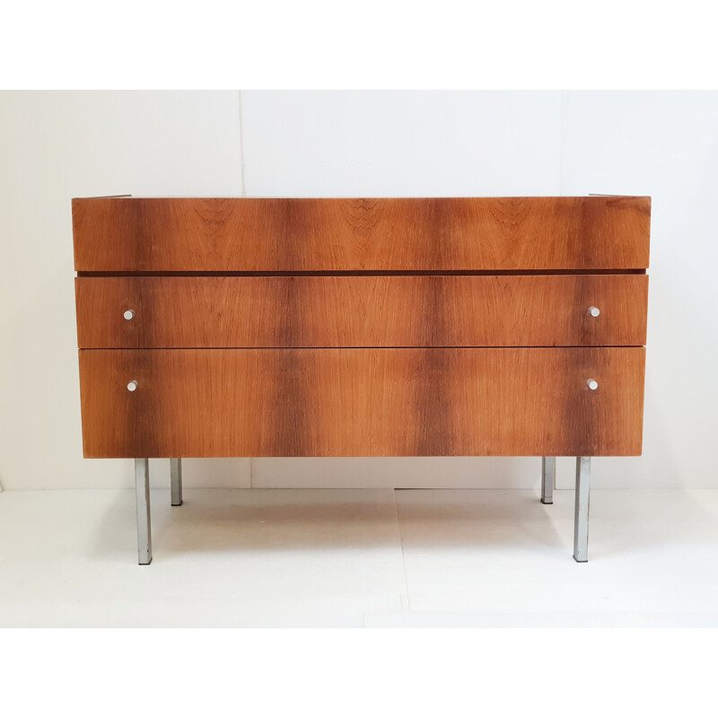 Vintage wood and metal chest of drawers by André Monpoix, 1960