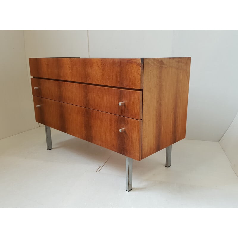 Vintage wood and metal chest of drawers by André Monpoix, 1960