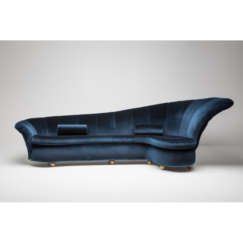 Vintage blue velvet sofa by Marzio Cecchi, 1970s