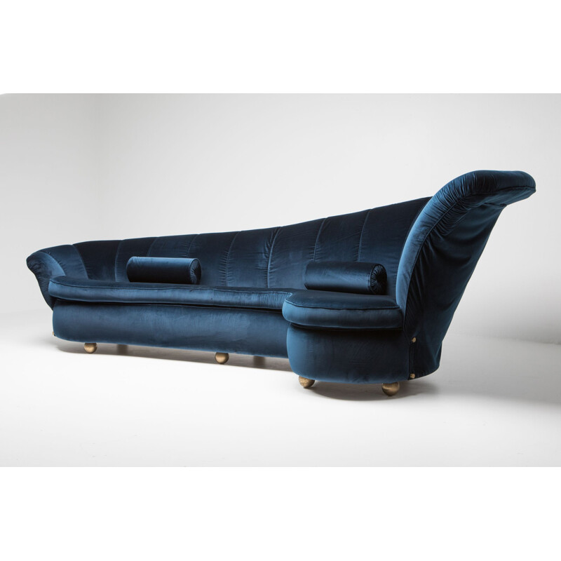 Canapé vintage en velours bleu de Marzio Cecchi, 1970