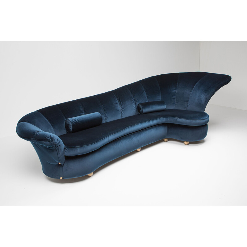 Vintage blue velvet sofa by Marzio Cecchi, 1970s