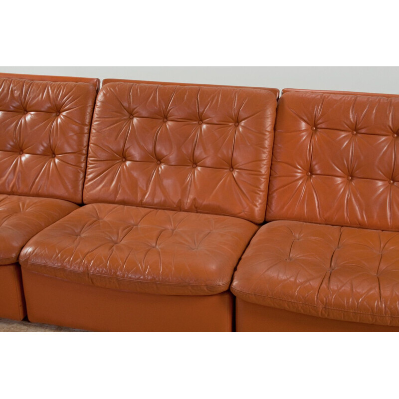 Vintage brown cognac 3-seater sofa in leather, 1970s