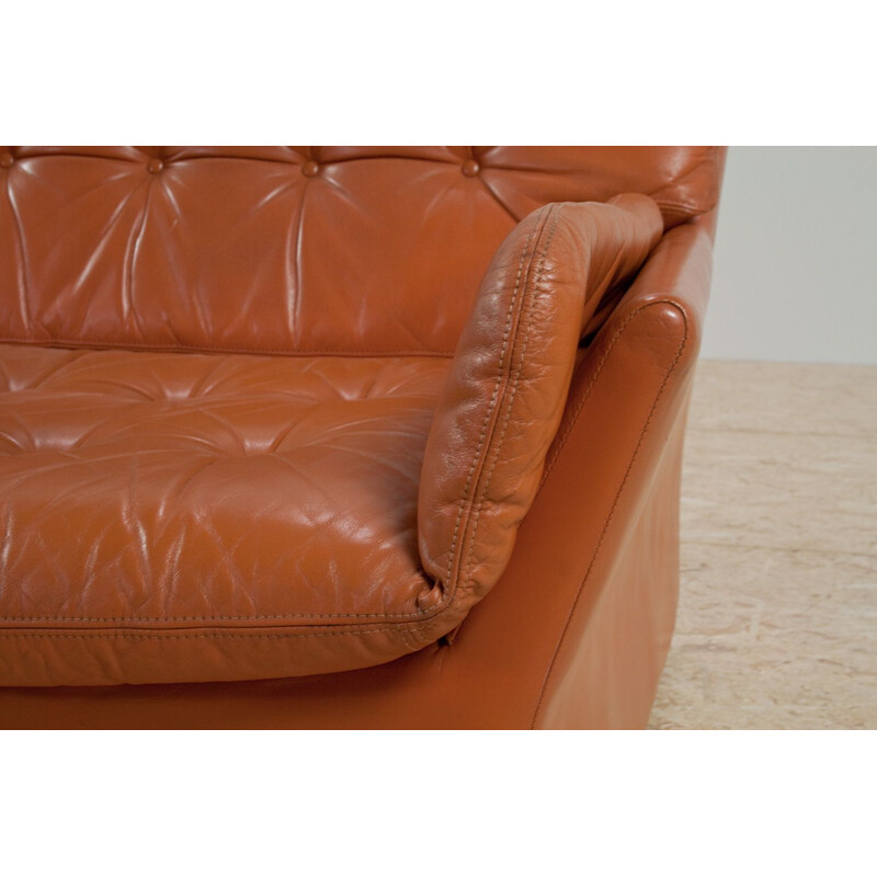 Vintage brown cognac 3-seater sofa in leather, 1970s