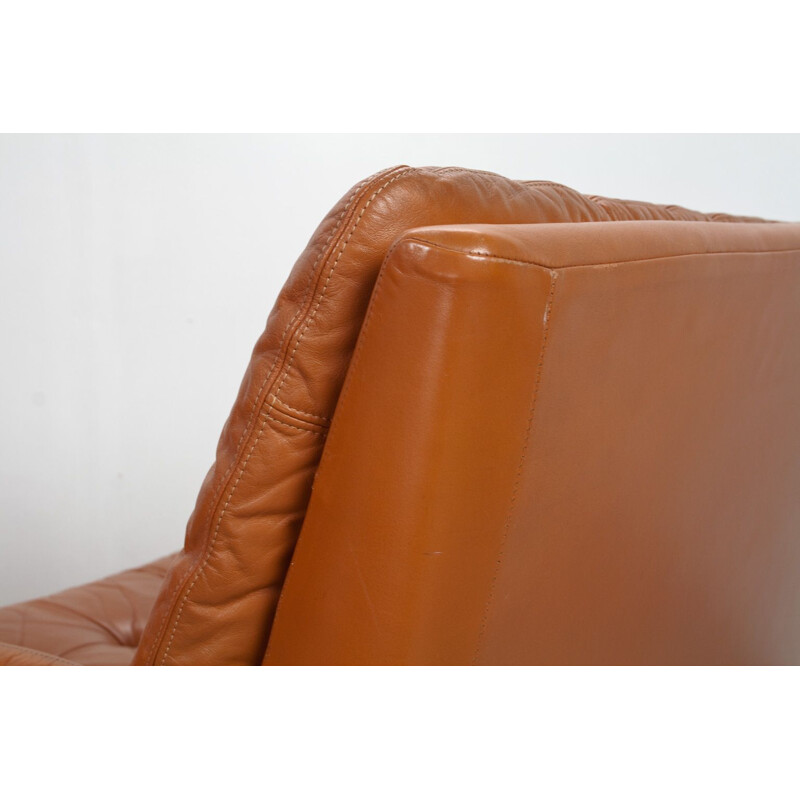 Vintage brown cognac 3-seater sofa in leather, 1970s