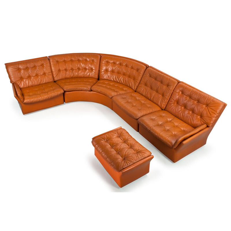 Vintage corner sofa in brown leather, 1970s