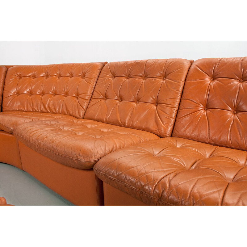 Canapé d'angle vintage en cuir brun, 1970