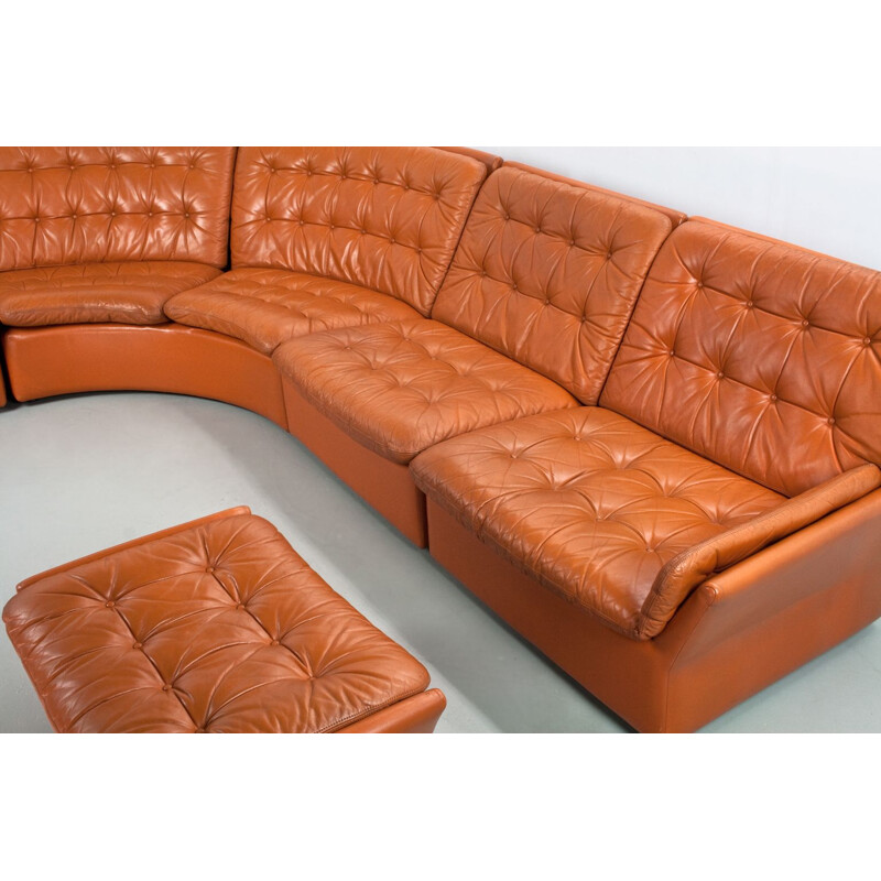 Vintage corner sofa in brown leather, 1970s