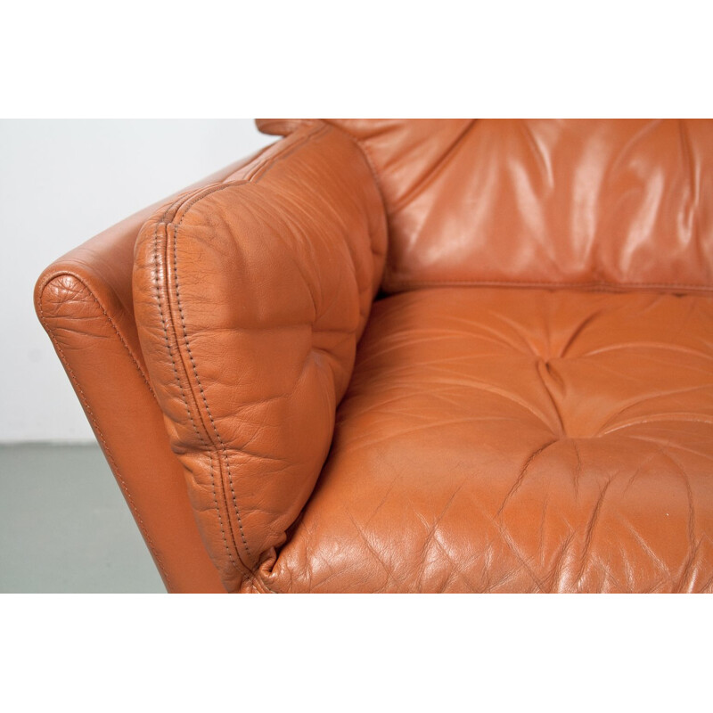 Vintage corner sofa in brown leather, 1970s