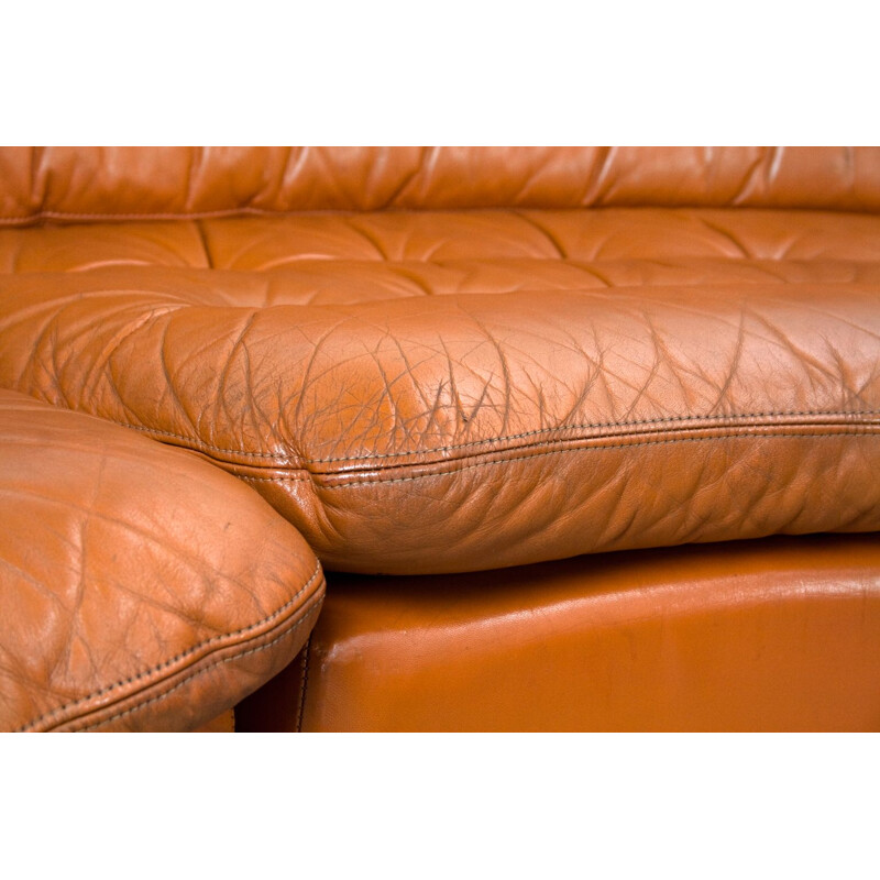 Canapé d'angle vintage en cuir brun, 1970