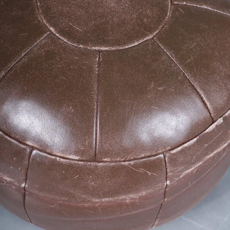 Vintage brown leather pouf, 1960s