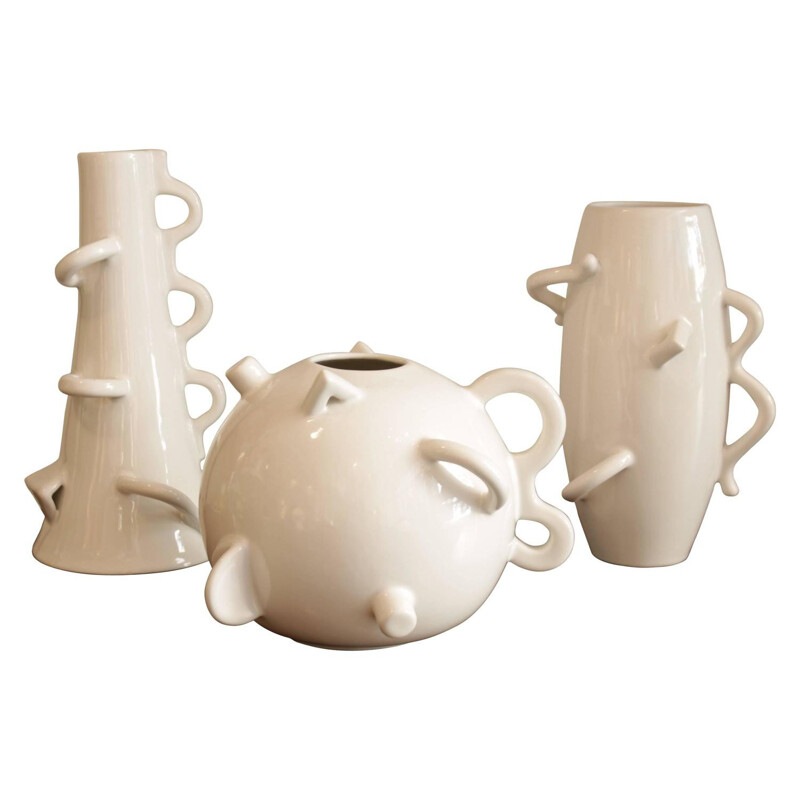 Set of 3 white ceramic Zanotta vases, Alessandro MENDINI - 1987